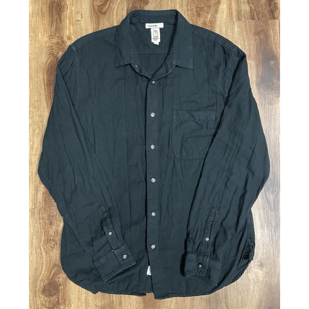 Hiroshi Kato Shirt Mens L Black The Ripper Double Gauze Long Sleeve Made In USA